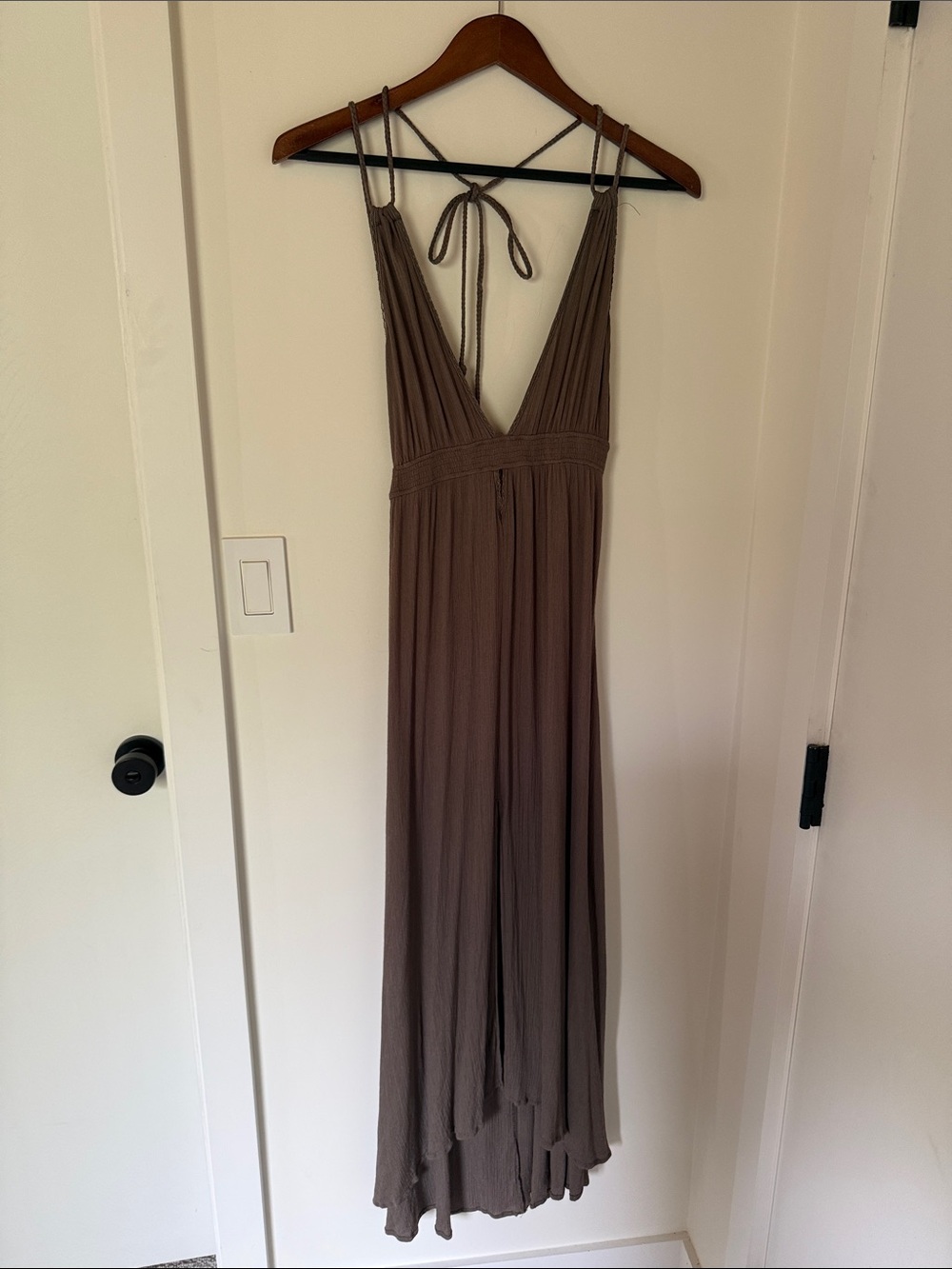 Sleeveless V-Neck Maxi Dress in Taupe